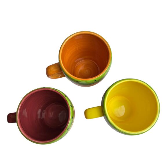 Lot of 3 Laurie GATES WARE Coffee Mugs Cups Leaves Fruit & Vegetables Set - Picture 2 of 9